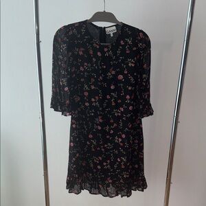 Ganni Black Dress with Pink Floral Design